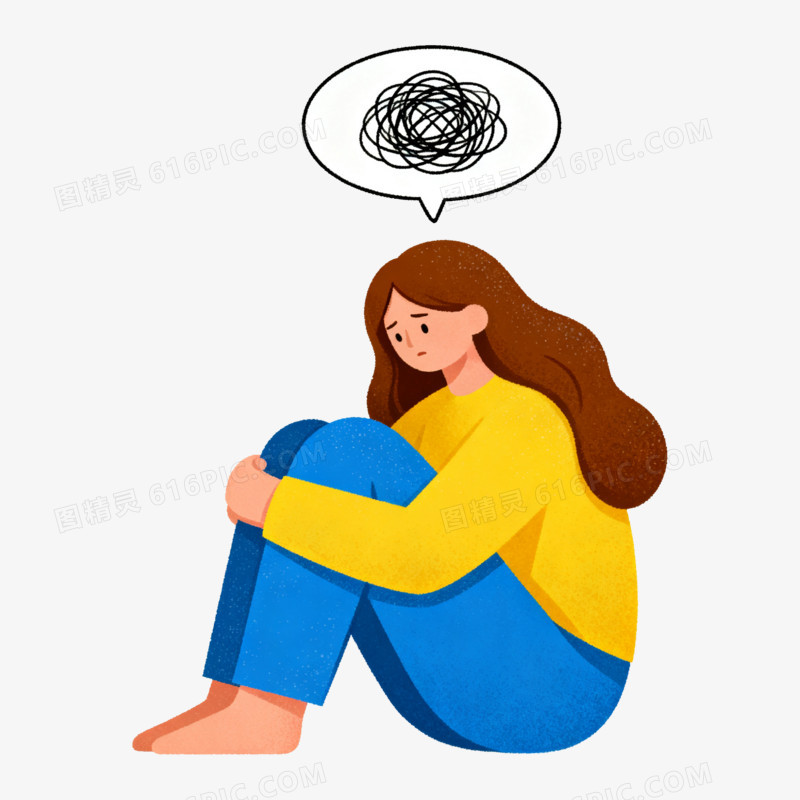 扁平风女生心理压力大免抠元素