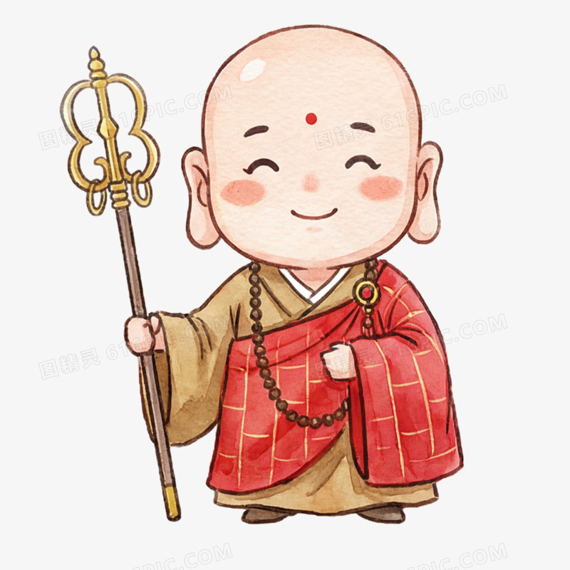 Q版水彩风格唐僧免抠元素