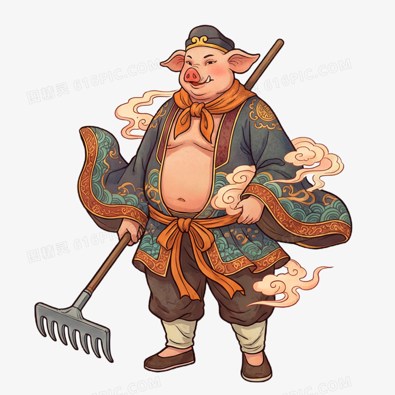 国潮插画风格猪八戒免抠元素