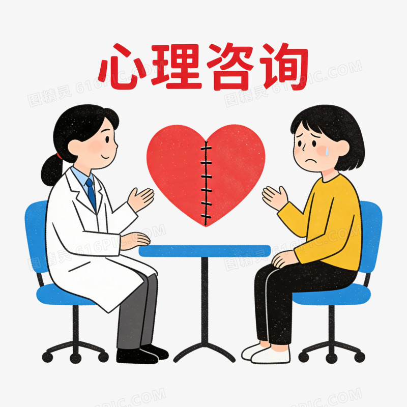 扁平风女孩进行心理咨询免抠元素