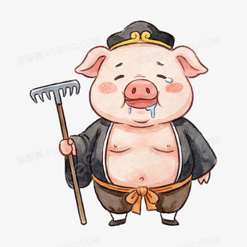 Q版水彩风格猪八戒免抠元素