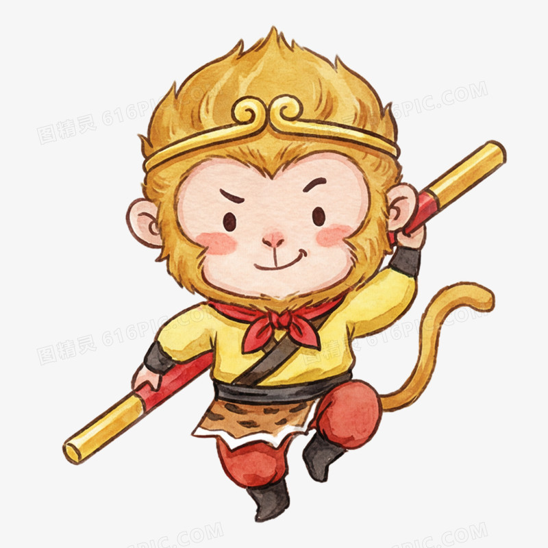 Q版水彩风格孙悟空免抠元素