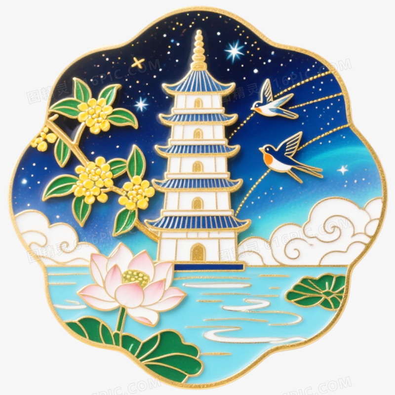 创意文创产品雷峰塔冰箱贴免抠元素