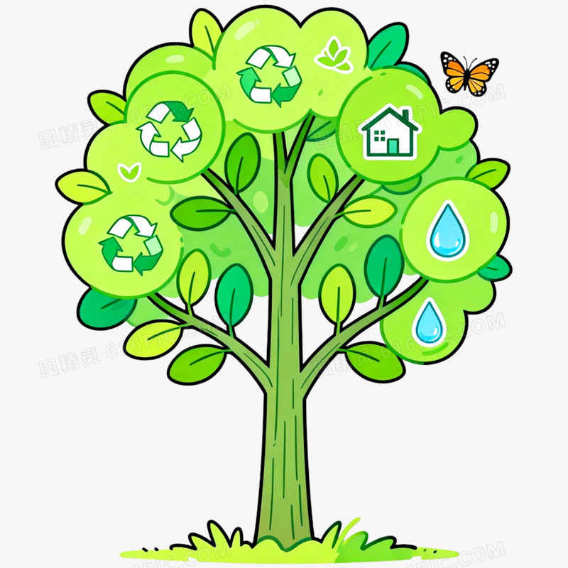卡通手绘绿色环保免抠元素