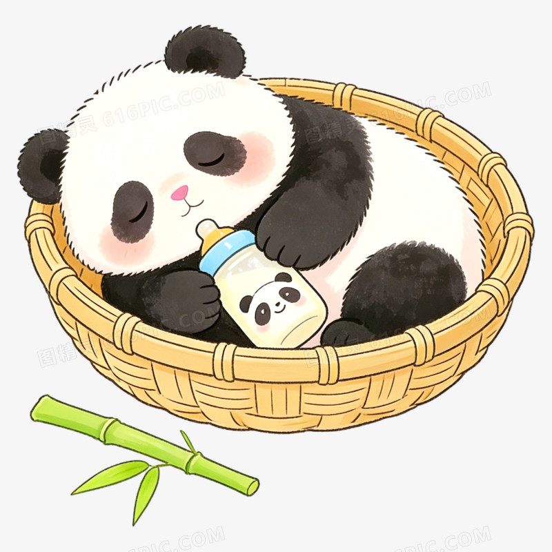 卡通手绘睡觉的小动物熊猫免抠元素