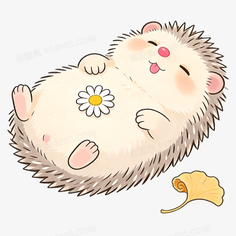 卡通手绘睡觉的小动物刺猬免抠元素