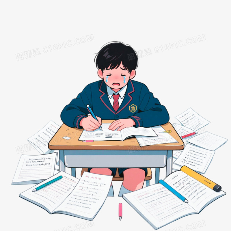手绘插画风格学业压力免抠元素