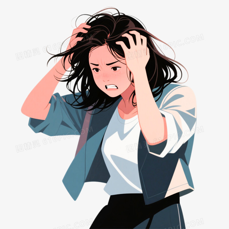 手绘插画风格烦躁免抠元素