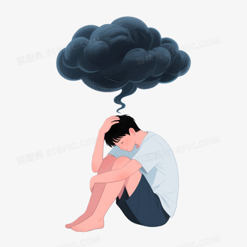 手绘插画风格抑郁免抠元素