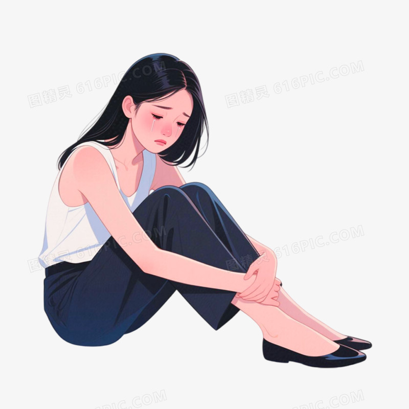 手绘插画风格抑郁免抠元素