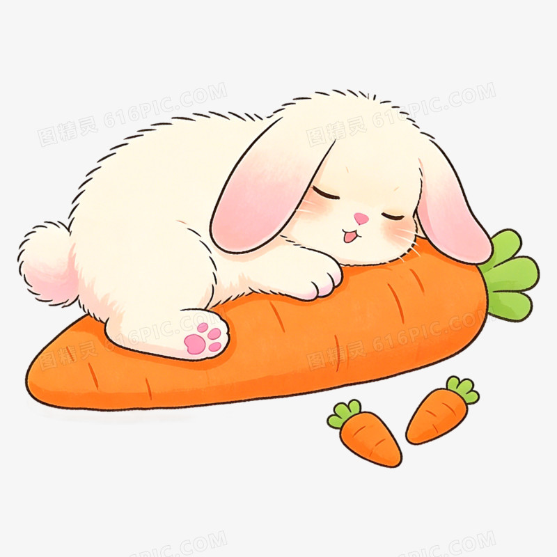 卡通手绘睡觉的小动物兔子免抠元素