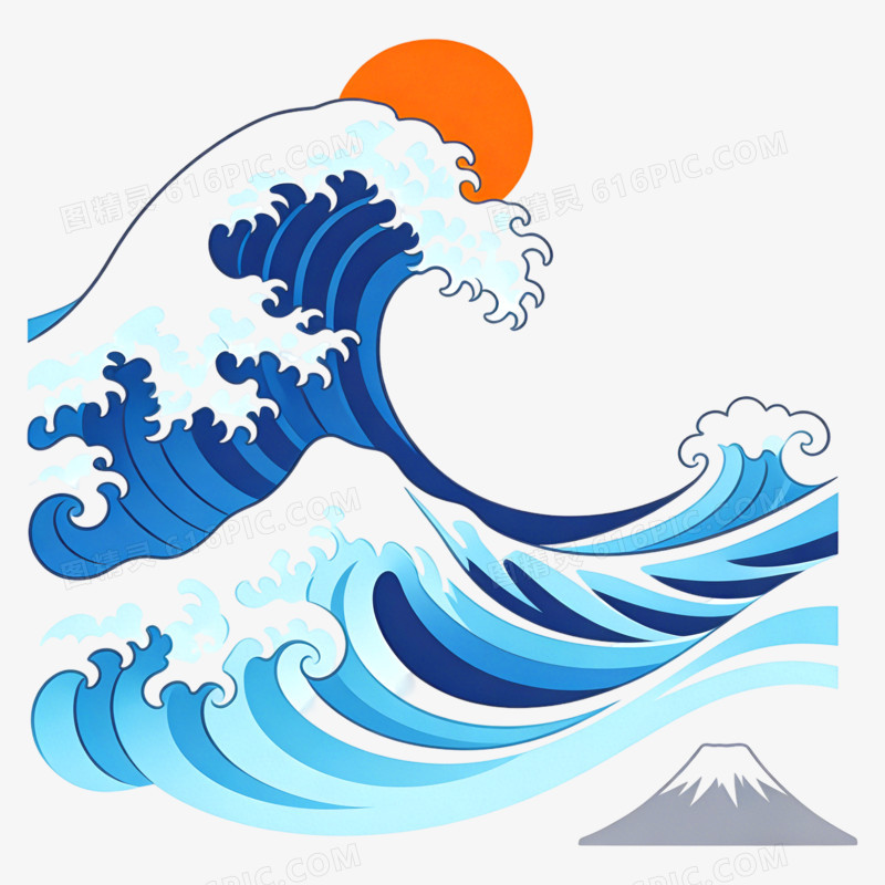 卡通日本文化海浪免抠元素