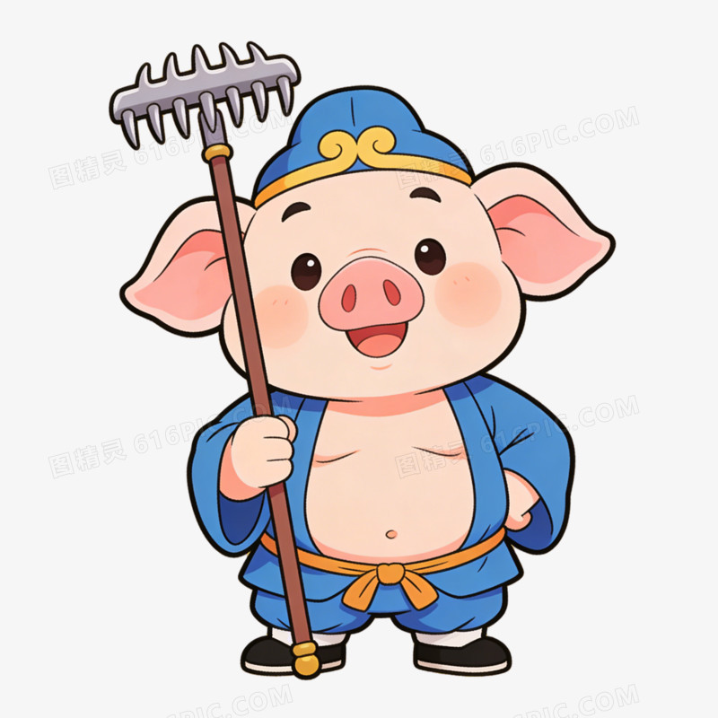 手绘插画风格西游记猪八戒免抠元素