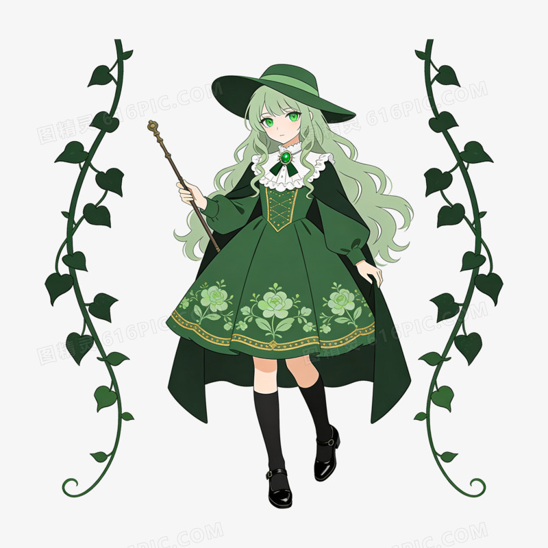 扁平风魔法洛丽塔女孩免抠元素