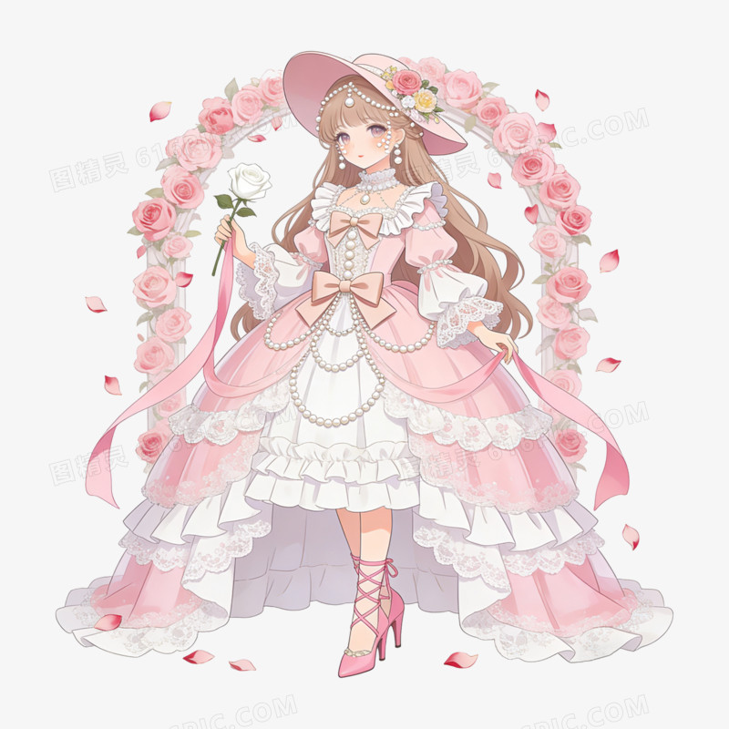 扁平风玫瑰洛丽塔女孩免抠元素
