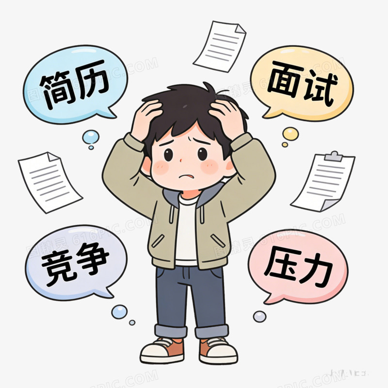 卡通手绘面对就业压力的人物免抠元素