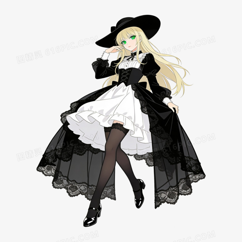 扁平风黑白洛丽塔女孩免抠元素