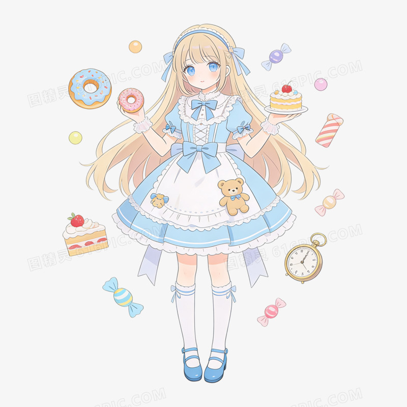 扁平风甜品洛丽塔女孩免抠元素