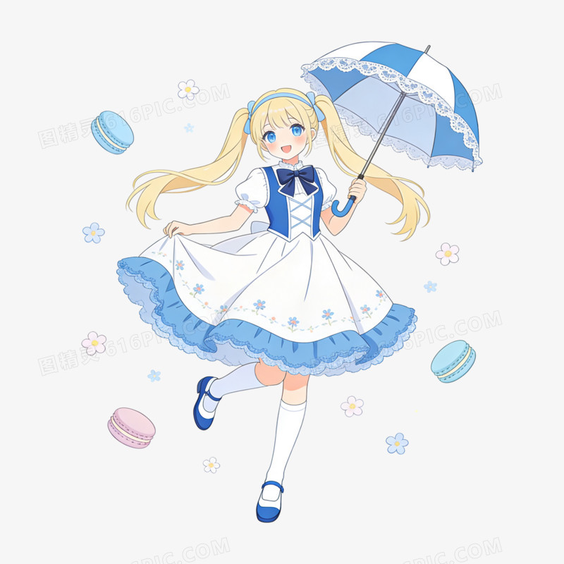 扁平风撑伞洛丽塔女孩免抠元素