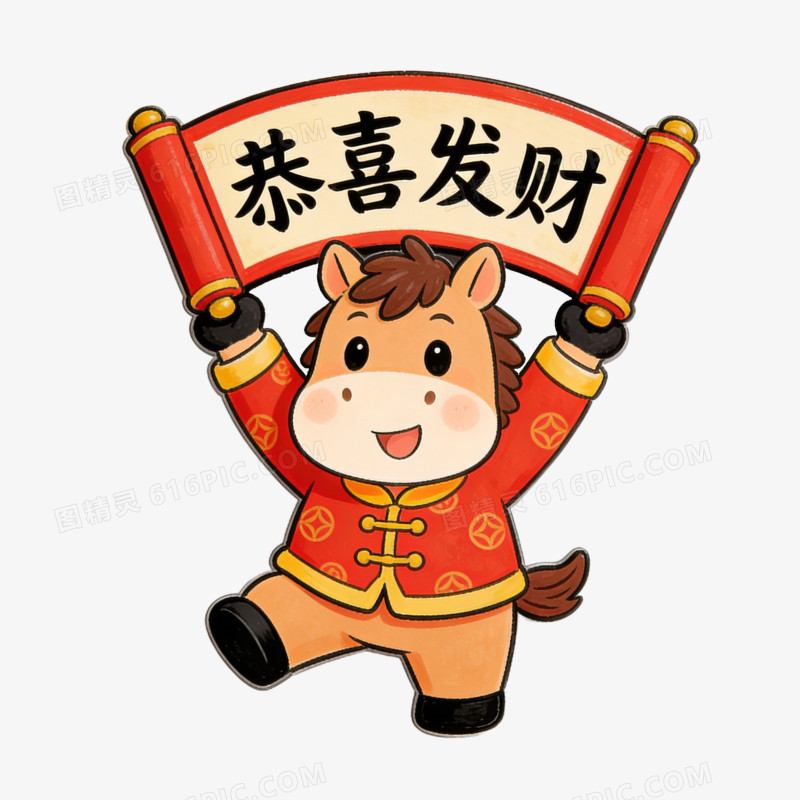 卡通冰箱贴小马恭喜发财免抠元素