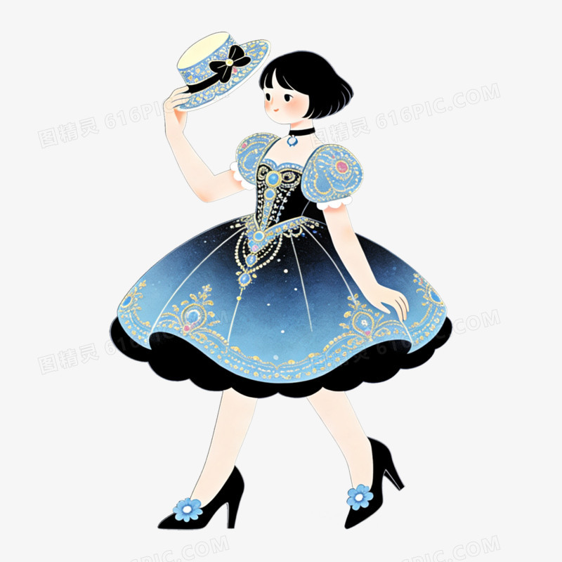 扁平风复古洛丽塔女孩免抠元素