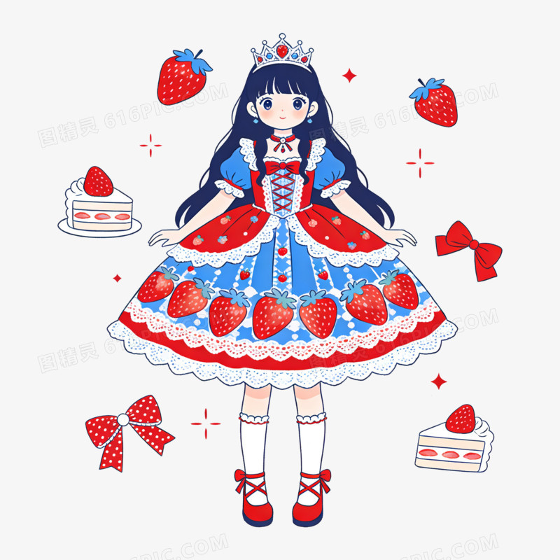 扁平风萌系洛丽塔女孩免抠元素