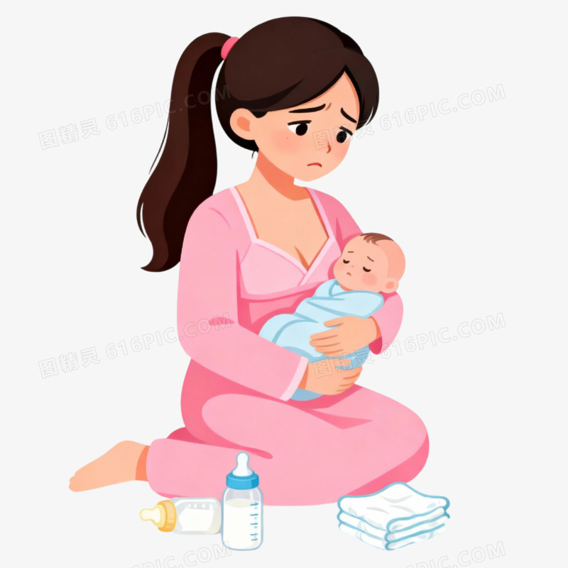 卡通手绘产后抑郁免抠元素