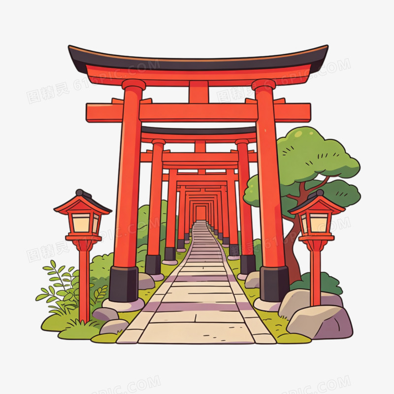 卡通风日本神社日本建筑免抠元素