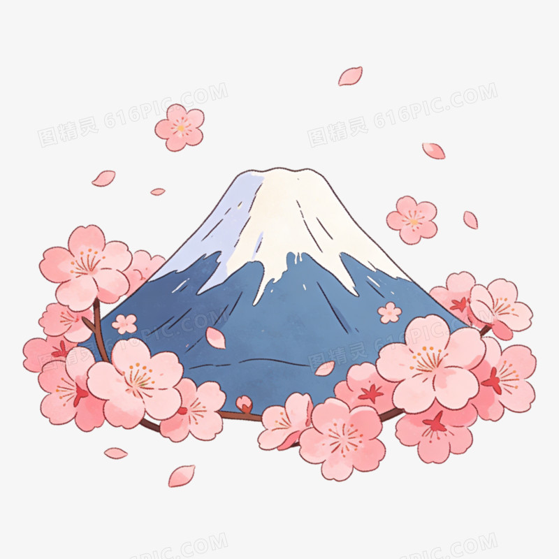 卡通风日本东富士山樱花免抠元素