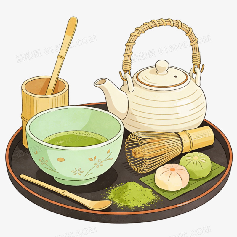 卡通风日本文化抹茶免抠元素