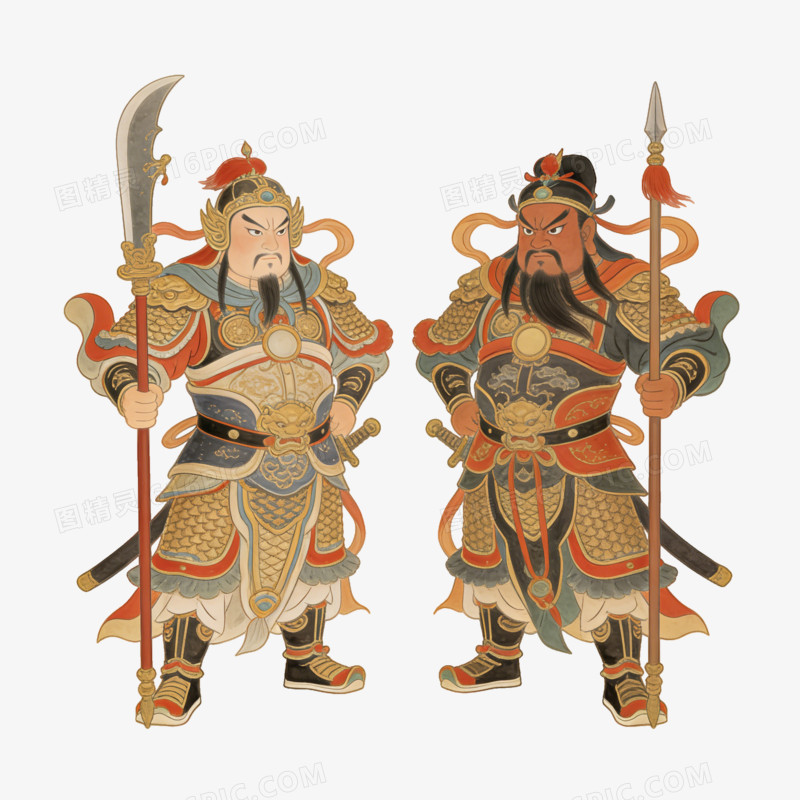 马年文创两个门神ai免抠元素