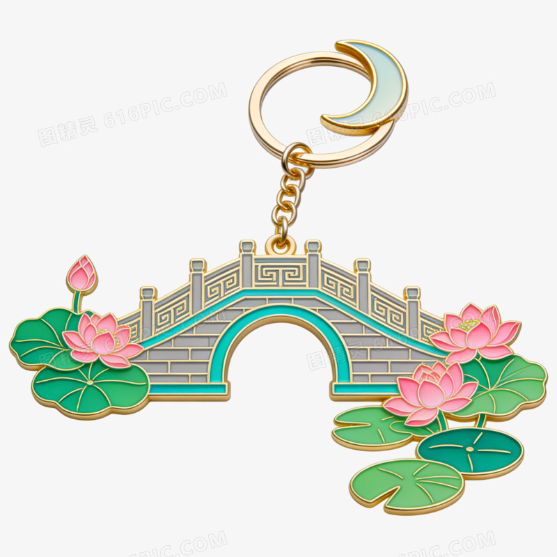 插画风格地标建筑钥匙扣免抠元素