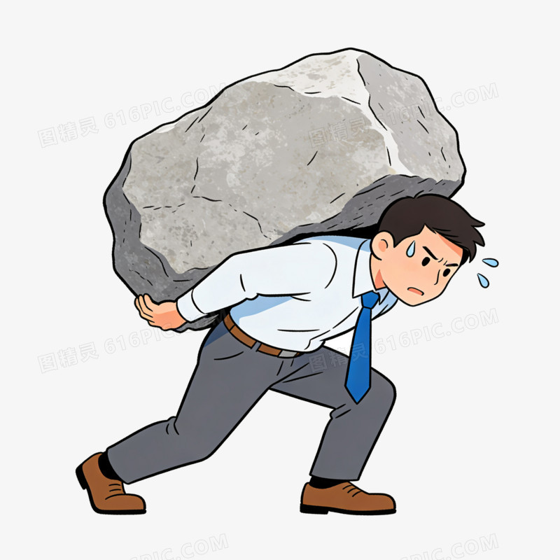 卡通手绘被职场压力压倒的男白领免抠元