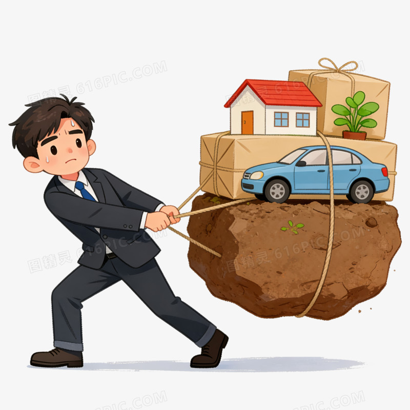 卡通手绘被现代压力压倒的男孩