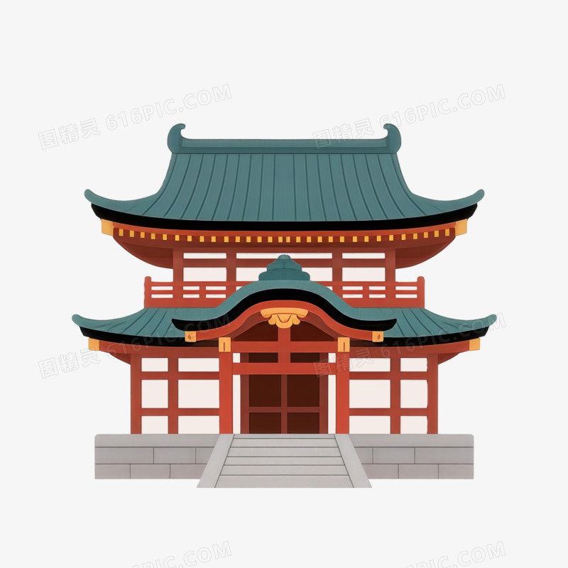 日系平面插画楼房ai免抠元素