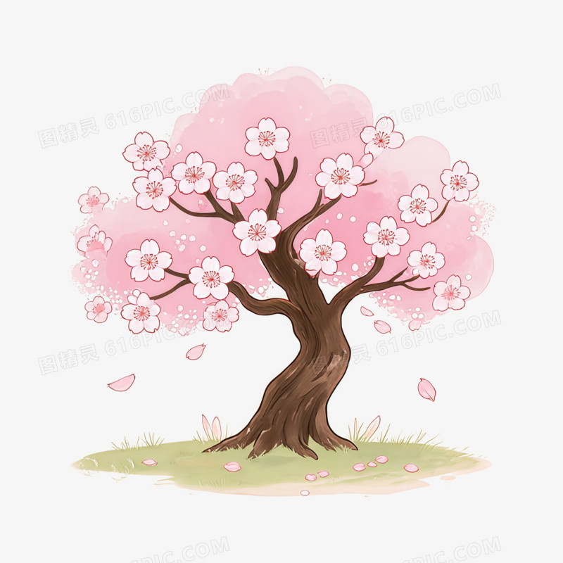 粉色日系樱花树ai免抠元素