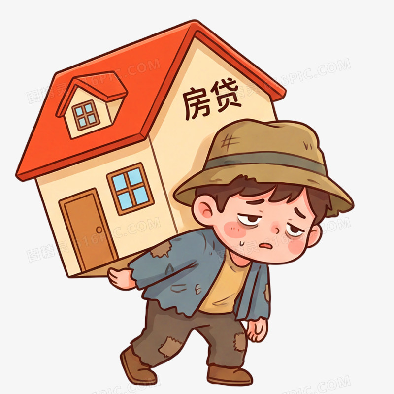 卡通手绘被房贷压力压倒的男孩免抠元素