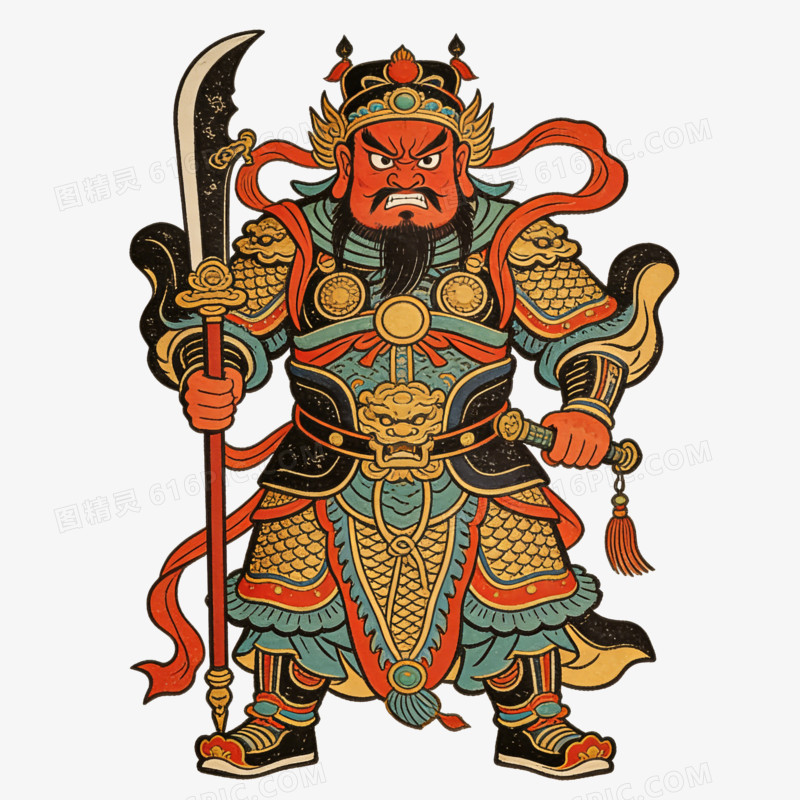 马年文创威武的门神贴纸ai免抠元素