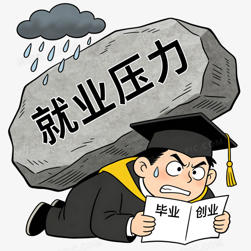 卡通手绘被就业压力压倒的男孩免抠元素