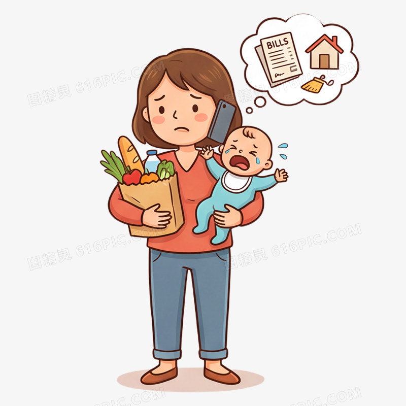 卡通手绘带娃压力免抠元素