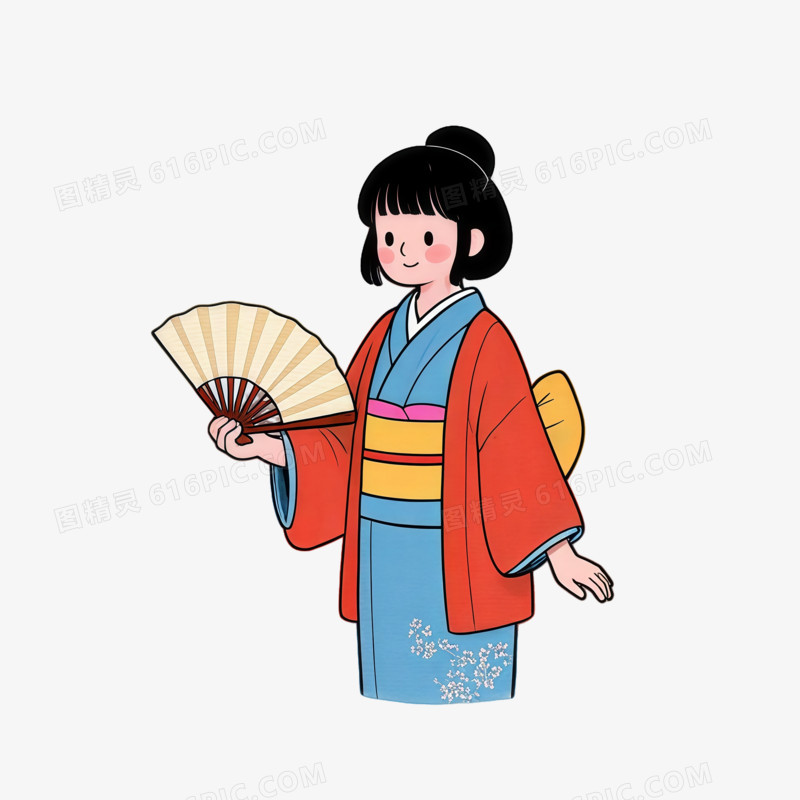 日系日本女人插画ai免抠元素