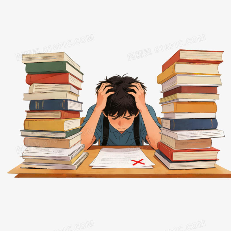 现代学生孩子学习压力ai免抠元素
