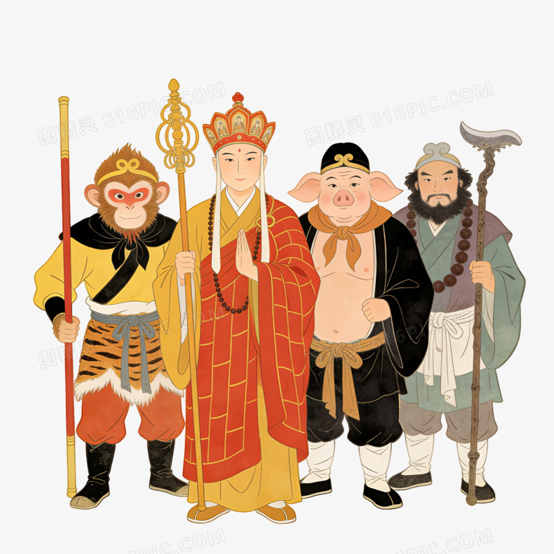 西游记一行师徒四人插画ai免抠元素