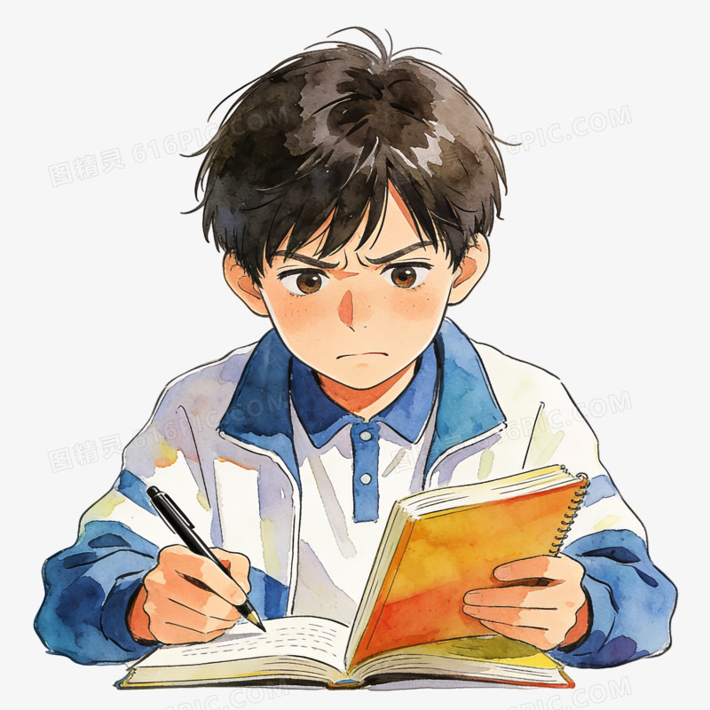 学习压力手绘男孩念书ai免抠元素