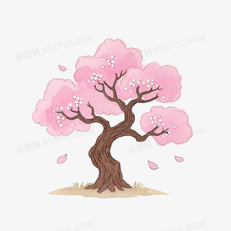 日系樱花树插画ai免抠元素