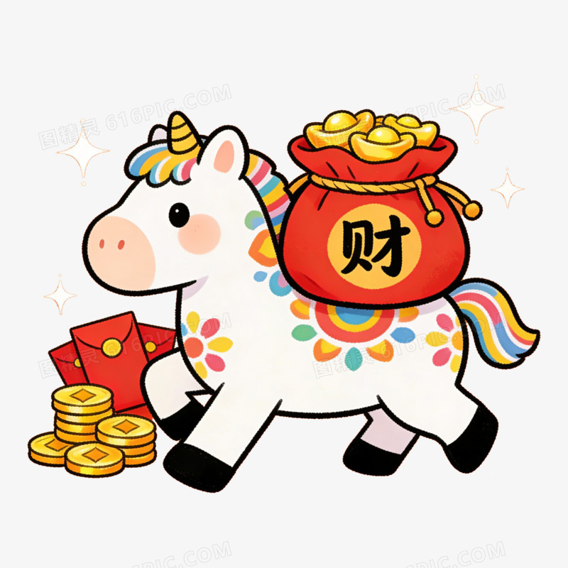 扁平风财富小马免抠元素