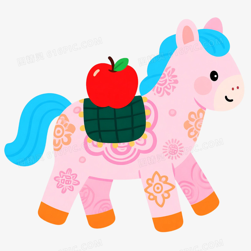 卡通手绘花纹彩色小马形象免抠素材