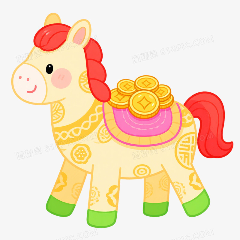 卡通手绘花纹彩色小马形象免抠素材