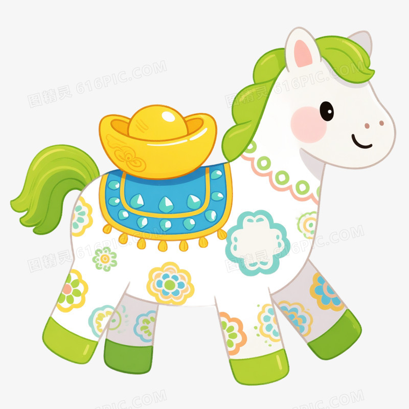 卡通手绘花纹彩色小马形象免抠素材