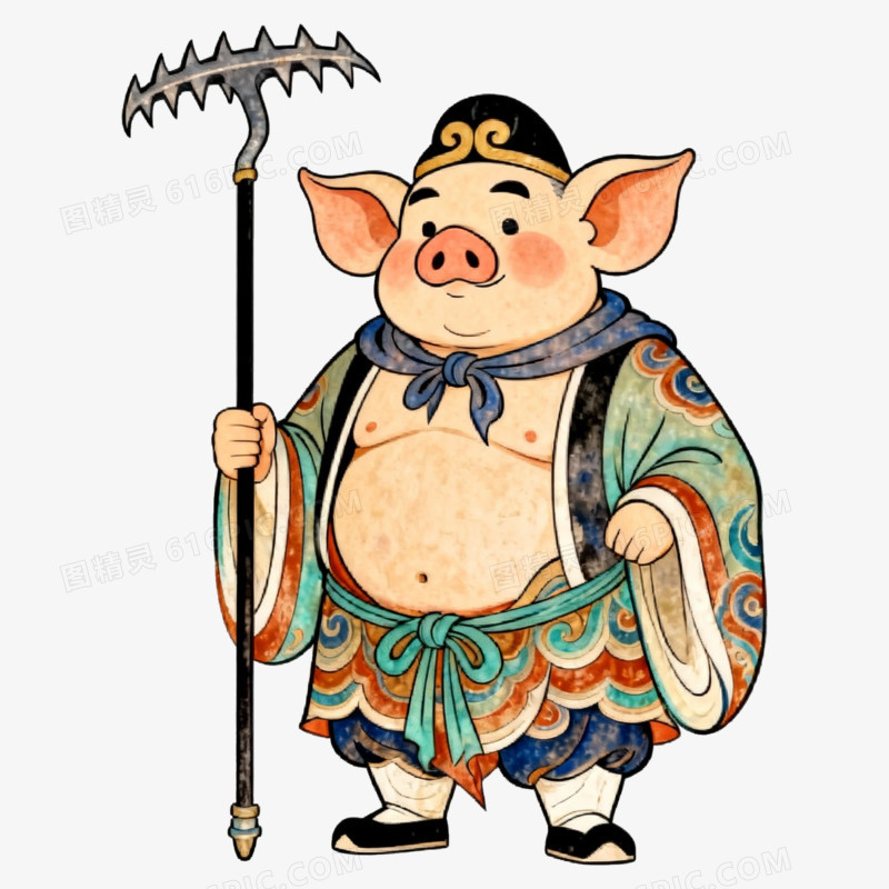 手绘中式传统西游记猪八戒
